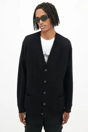 Black Cashmere Distressed Cardigan