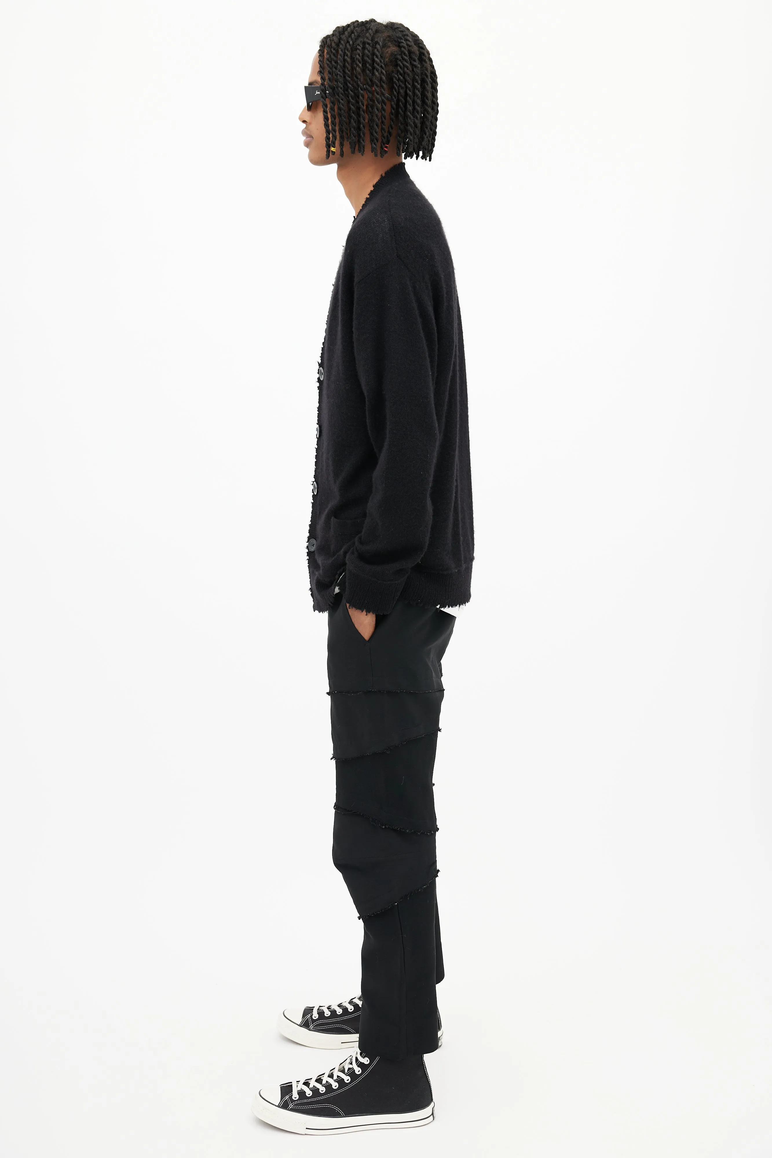 Black Cashmere Distressed Cardigan