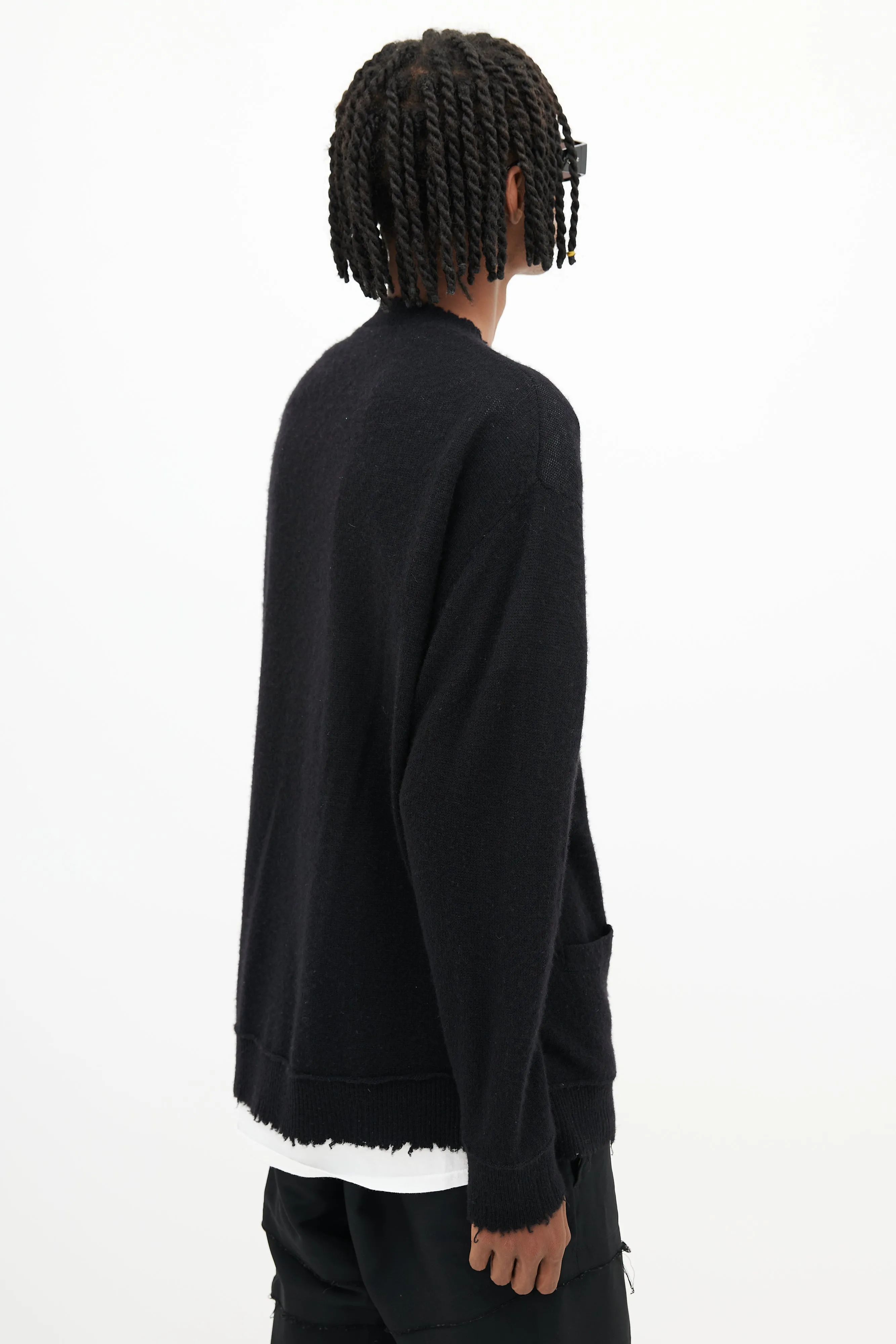 Black Cashmere Distressed Cardigan