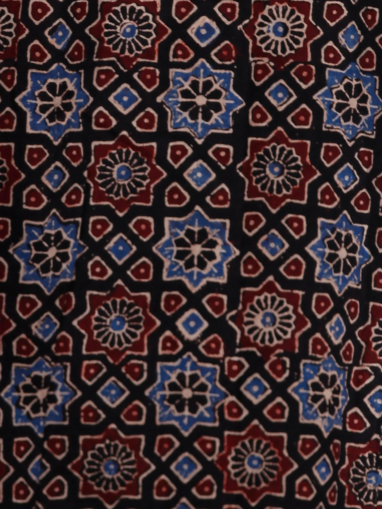 Black Indigo Maroon Ajrakh Hand Block Printed Semi Elasticated Waist Pleated Cotton Palazzo - P11F1686