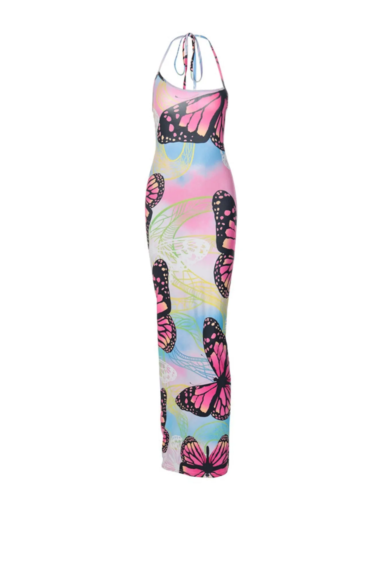 Butterfly Print Tie-back Pack Hip Dress