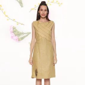 Daphne Linen Shift Dress | Monochrome | Embroidered | Minimalistic | Graceful | Camel