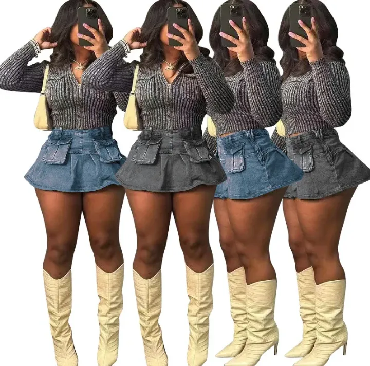 Fashion Denim Pocket Skirts