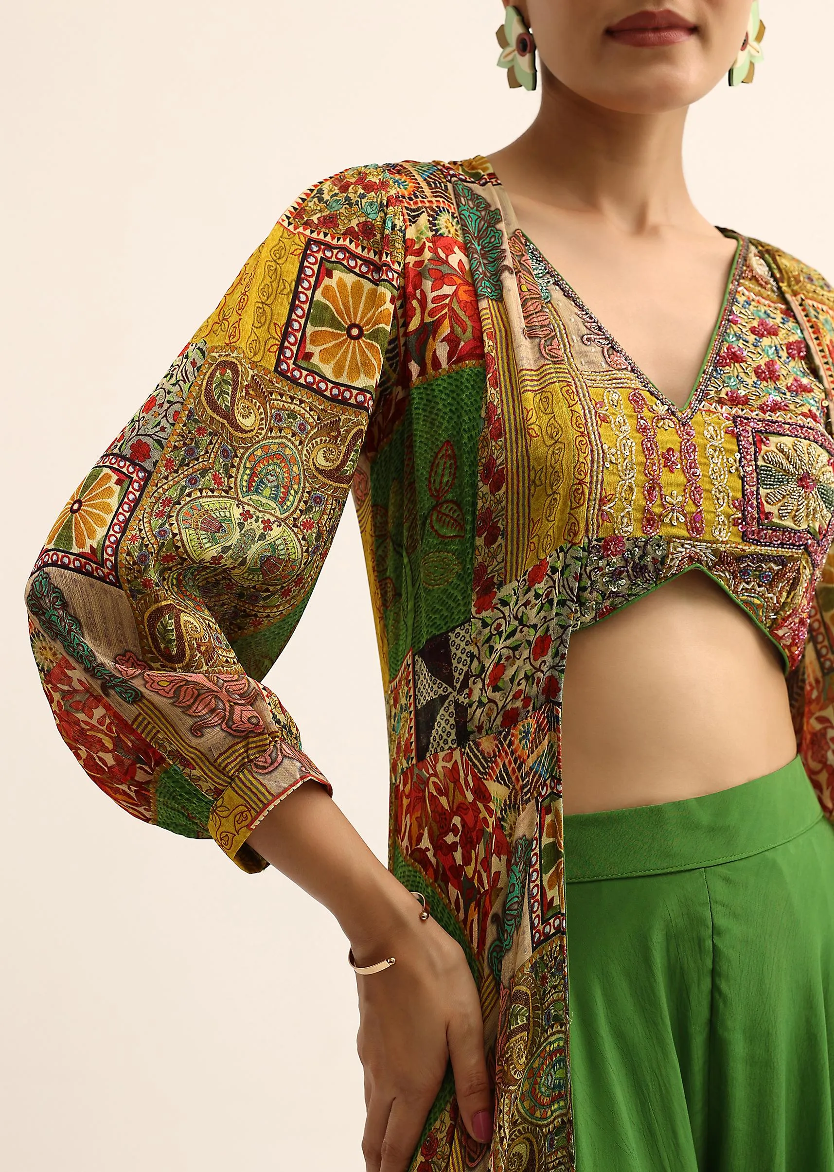 Green Crop Top And Palazzo Set