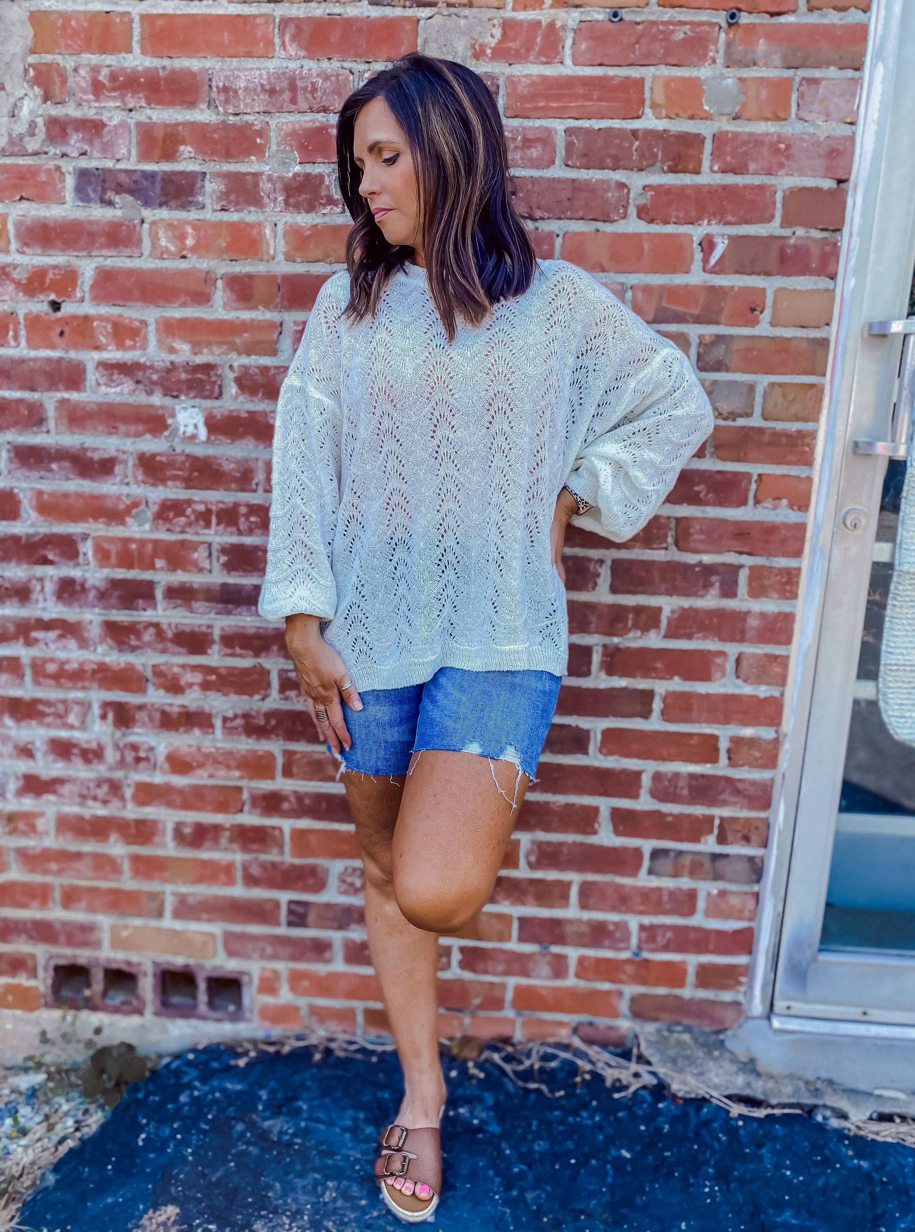 Ivory Open Knit Sweater With Criss Cross Back