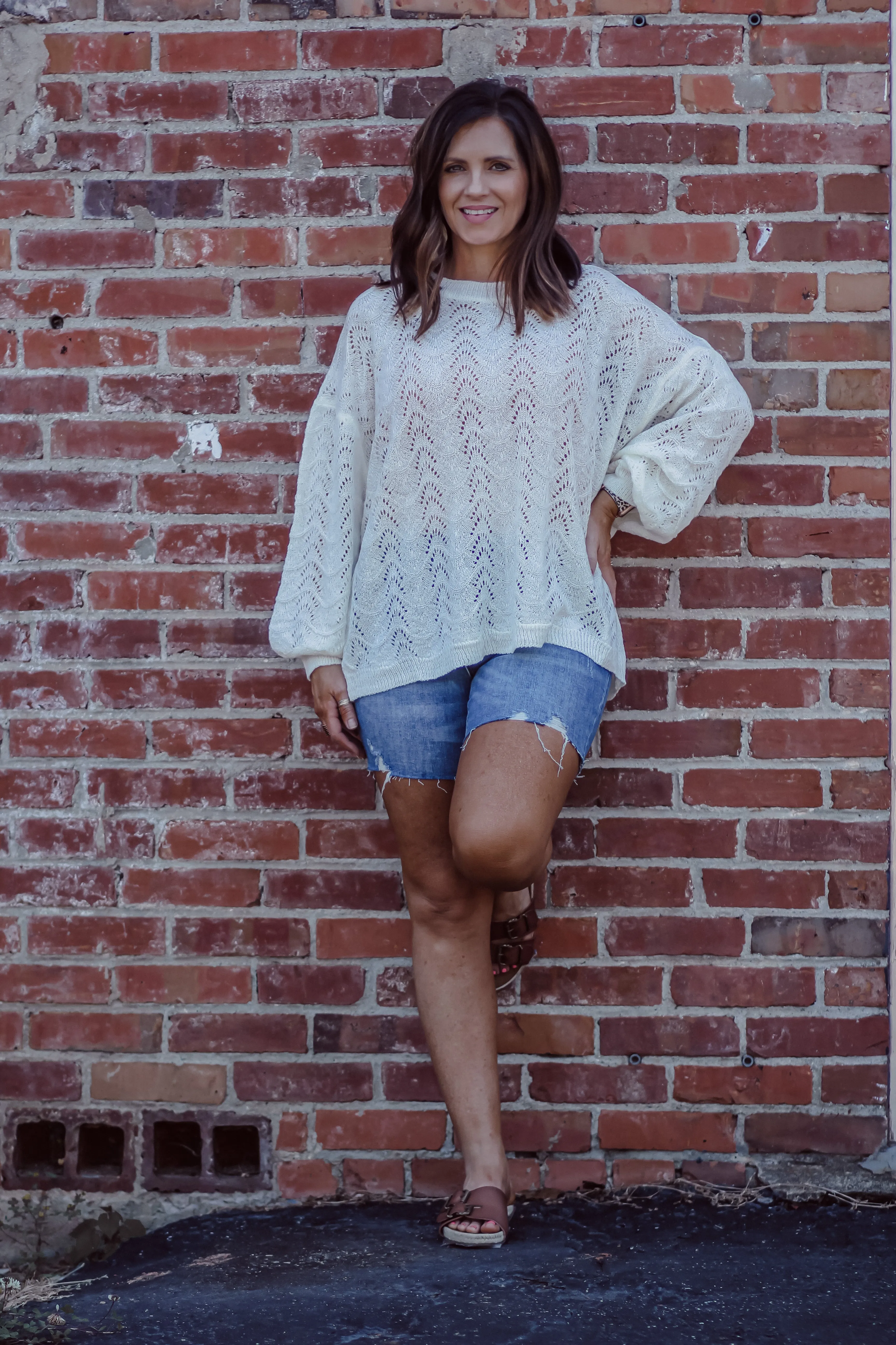 Ivory Open Knit Sweater With Criss Cross Back