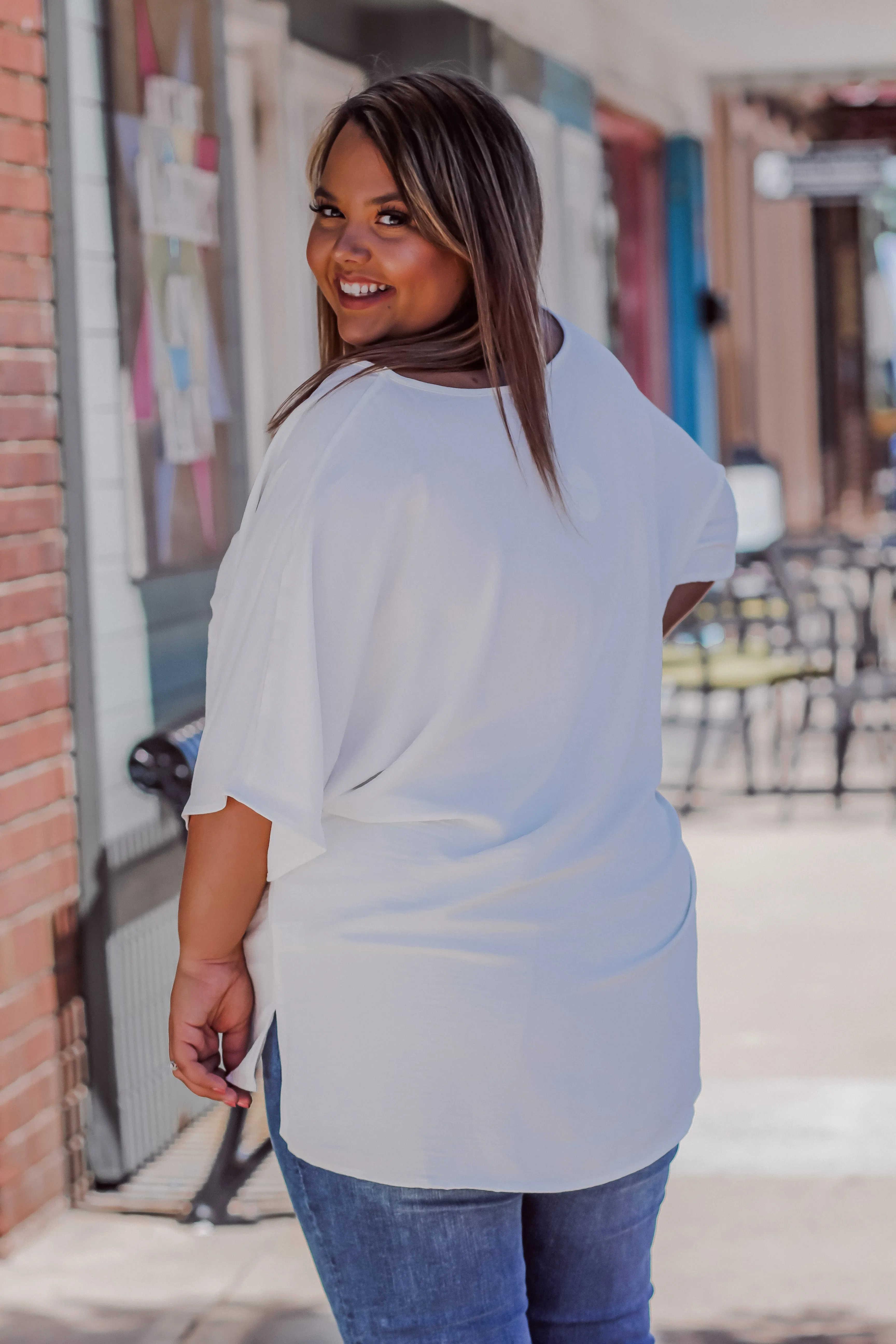 Ivory Woven Front Pocket Blouse in Regular & Curvy