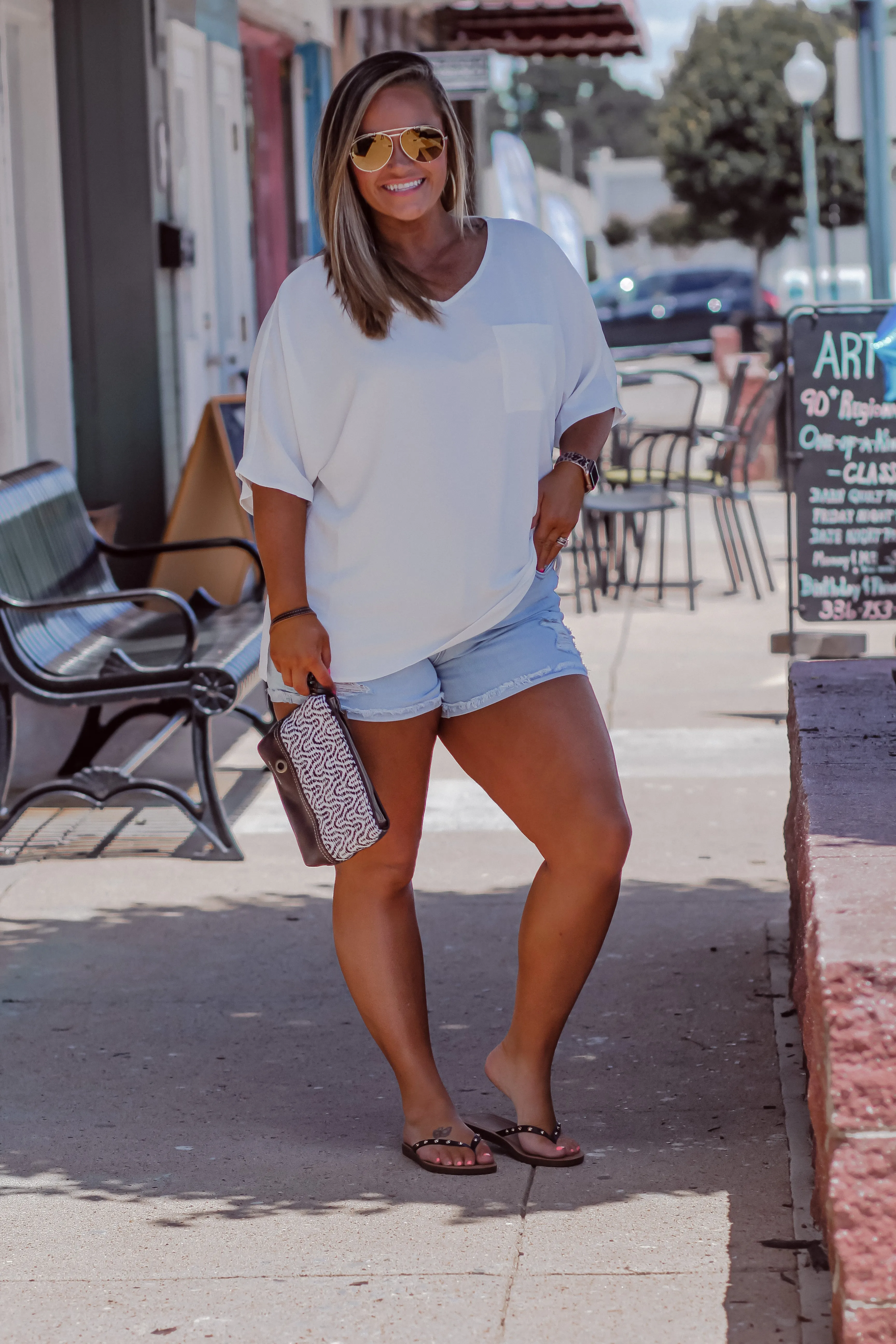 Ivory Woven Front Pocket Blouse in Regular & Curvy