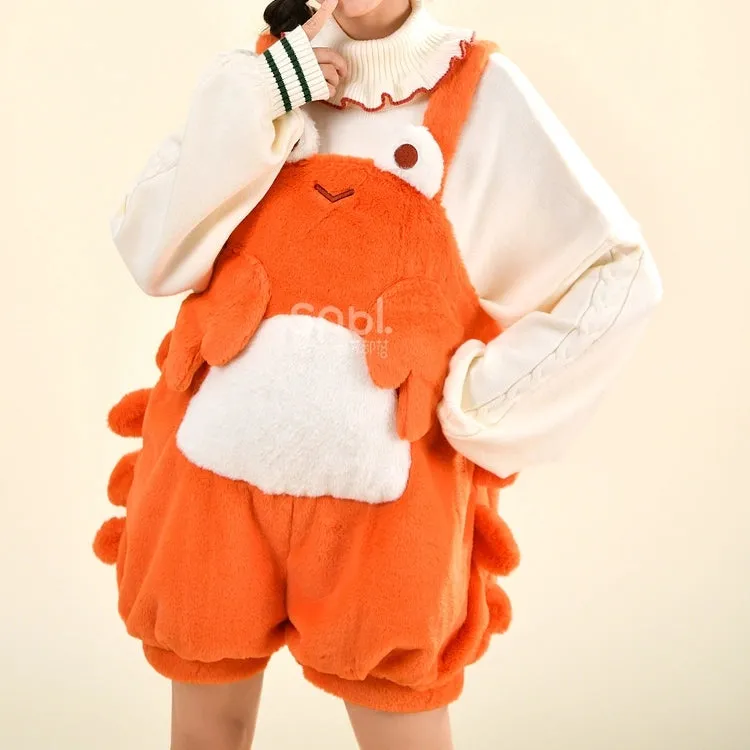 Kawaii Sweet Girl Style Orange Cartoon Crab Overalls