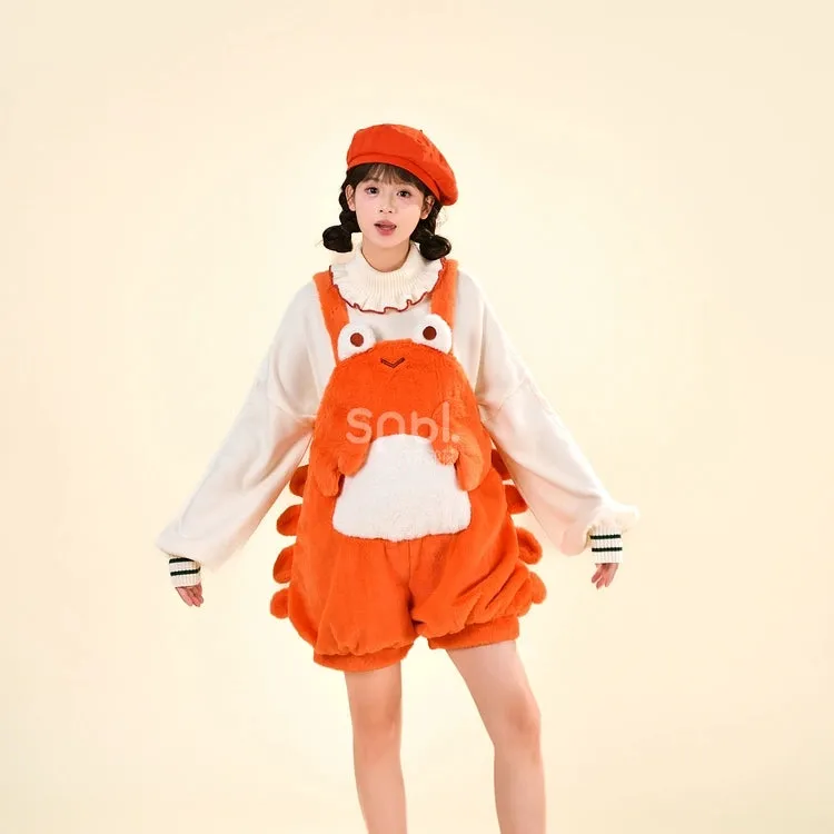 Kawaii Sweet Girl Style Orange Cartoon Crab Overalls
