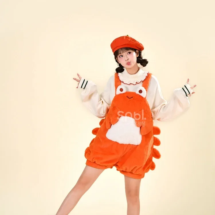Kawaii Sweet Girl Style Orange Cartoon Crab Overalls