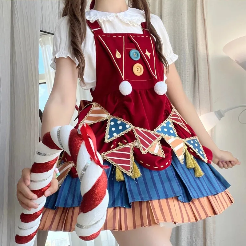 Kawaii Sweet Style Circus Clown Lolita Overalls Skirt