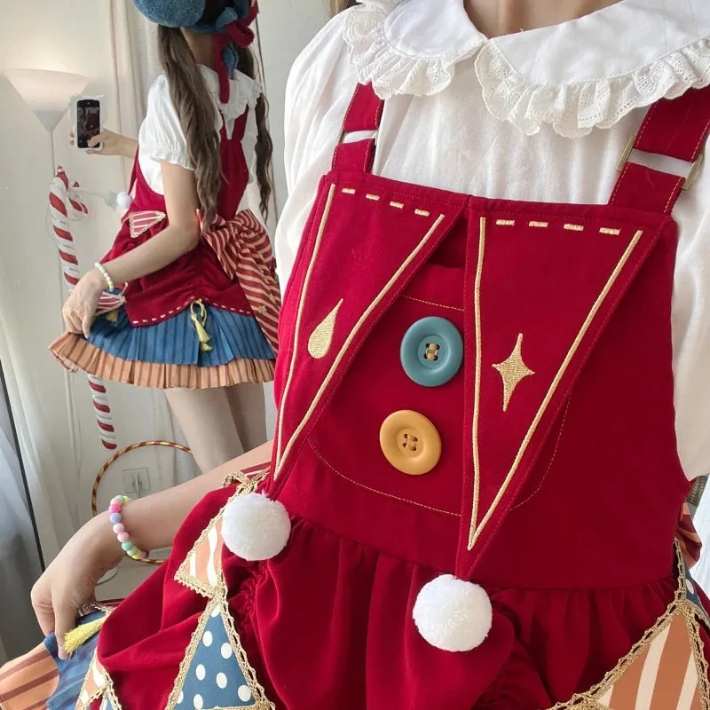 Kawaii Sweet Style Circus Clown Lolita Overalls Skirt