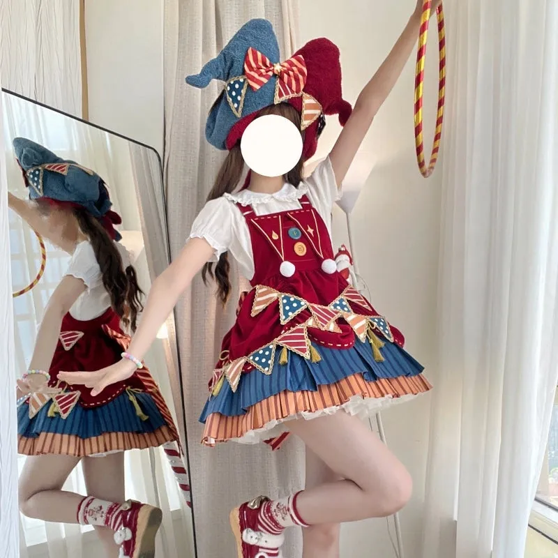 Kawaii Sweet Style Circus Clown Lolita Overalls Skirt