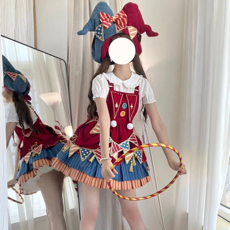 Kawaii Sweet Style Circus Clown Lolita Overalls Skirt