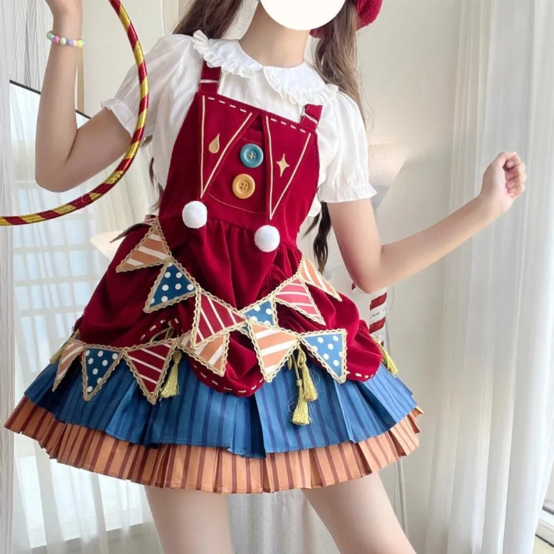 Kawaii Sweet Style Circus Clown Lolita Overalls Skirt