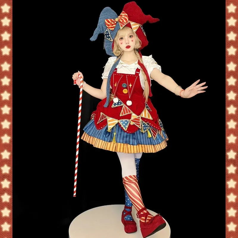 Kawaii Sweet Style Circus Clown Lolita Overalls Skirt