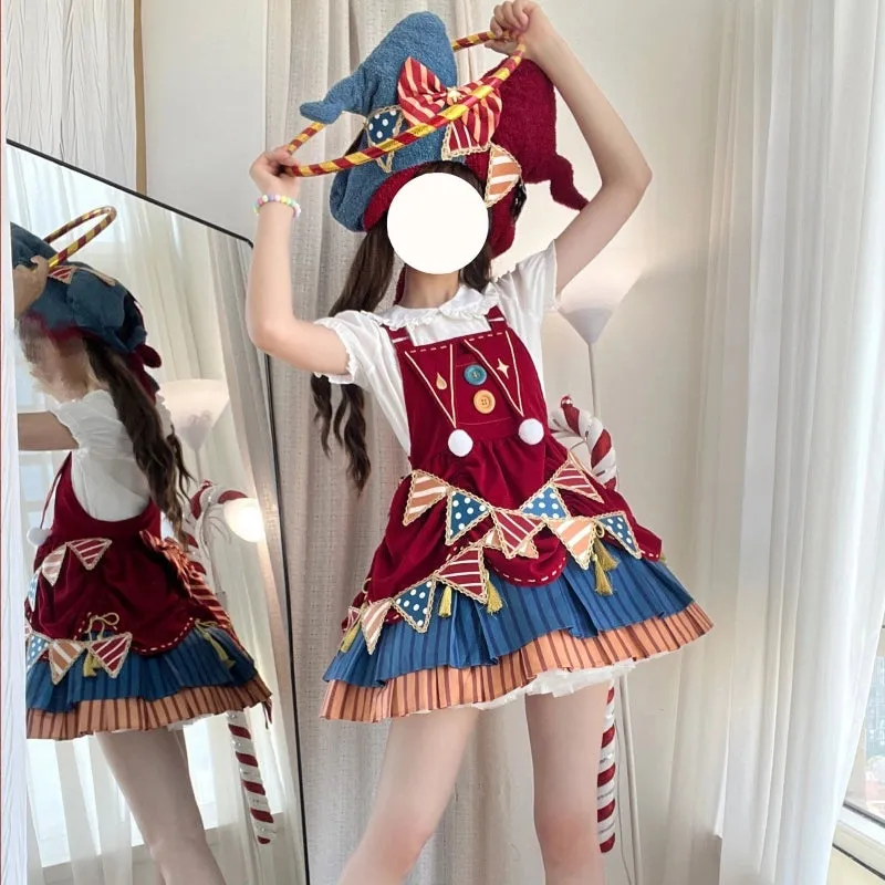 Kawaii Sweet Style Circus Clown Lolita Overalls Skirt