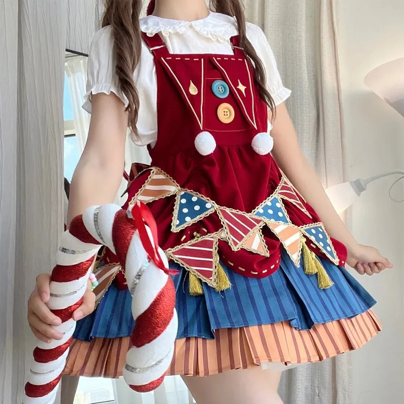 Kawaii Sweet Style Circus Clown Lolita Overalls Skirt