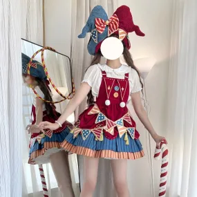 Kawaii Sweet Style Circus Clown Lolita Overalls Skirt