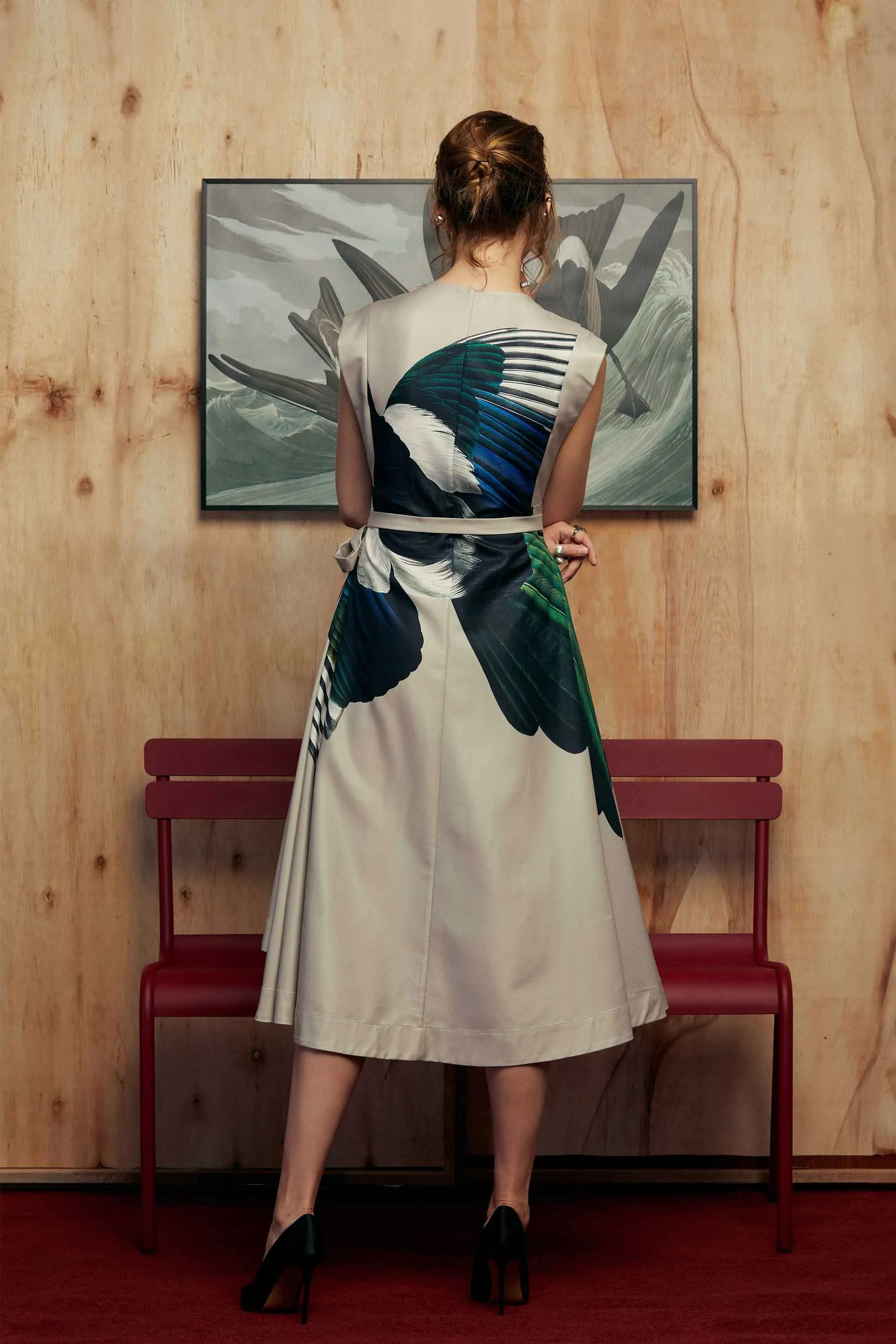 Square Sleeve Shift Midi Dress (American Magpie)