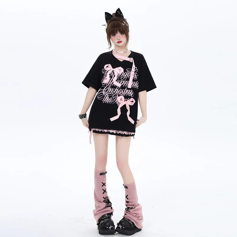 Summer Sweet Girl Style Three-Dimensional Bow Tie T-shirt