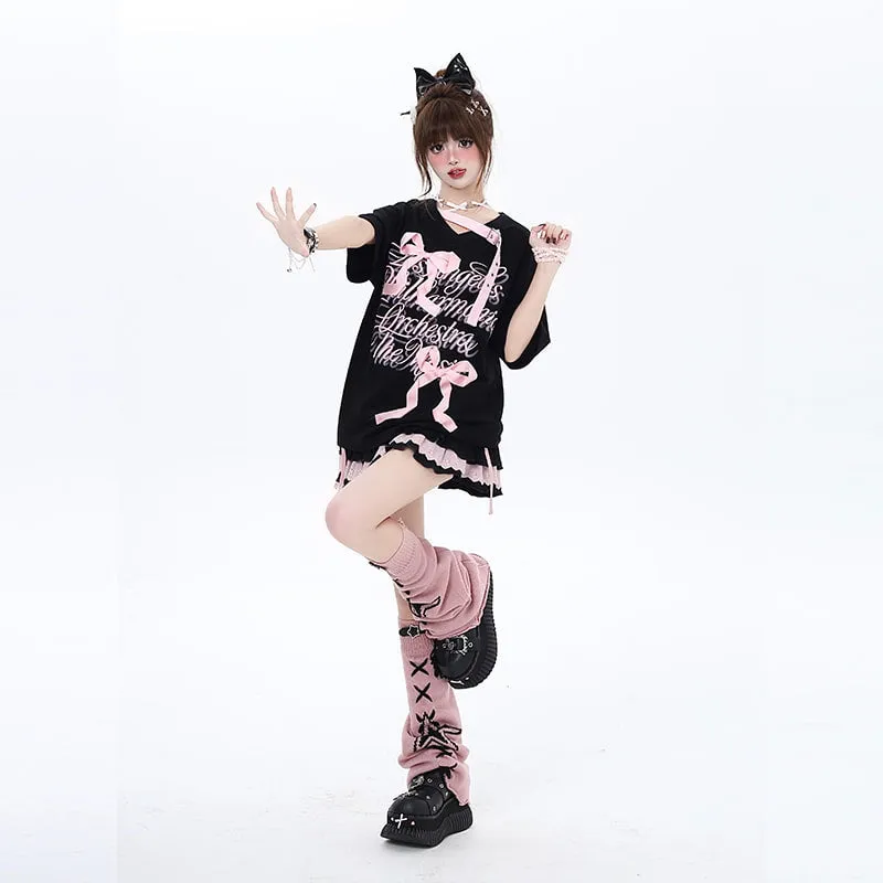 Summer Sweet Girl Style Three-Dimensional Bow Tie T-shirt