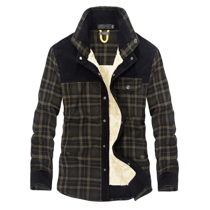 Thick Warm 100% Cotton Winter Plaid Long Sleeve Men Shirt