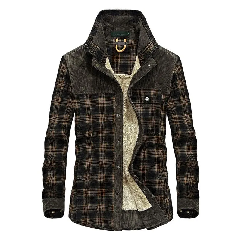 Thick Warm 100% Cotton Winter Plaid Long Sleeve Men Shirt
