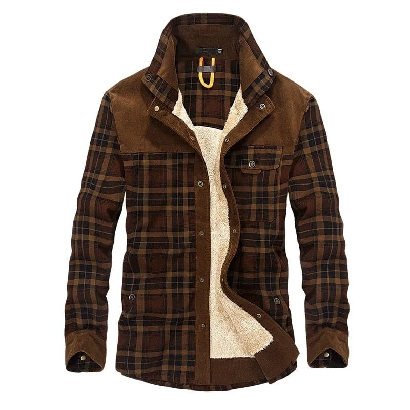Thick Warm 100% Cotton Winter Plaid Long Sleeve Men Shirt