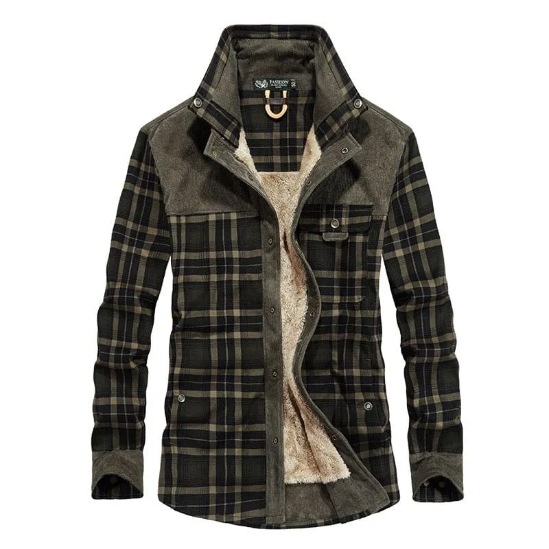 Thick Warm 100% Cotton Winter Plaid Long Sleeve Men Shirt