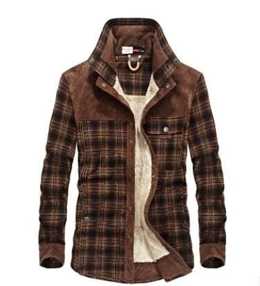 Thick Warm 100% Cotton Winter Plaid Long Sleeve Men Shirt