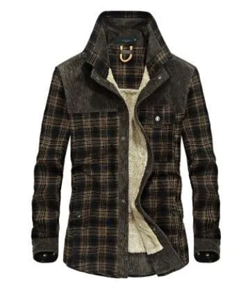 Thick Warm 100% Cotton Winter Plaid Long Sleeve Men Shirt