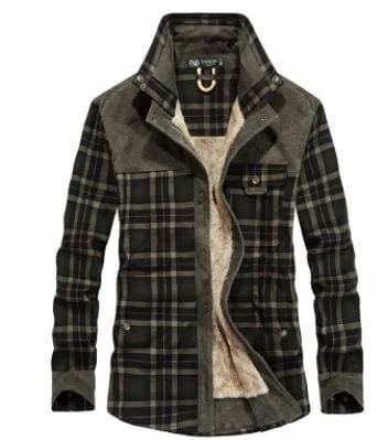 Thick Warm 100% Cotton Winter Plaid Long Sleeve Men Shirt