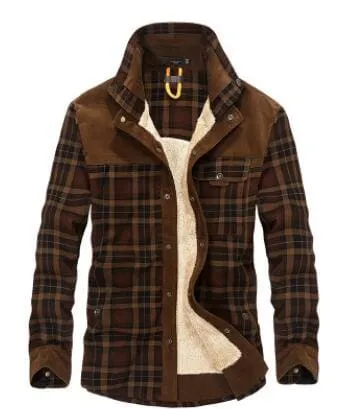 Thick Warm 100% Cotton Winter Plaid Long Sleeve Men Shirt