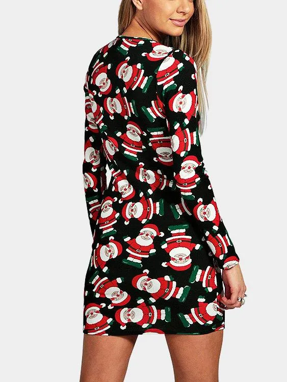 Wholesale Black Round Neck Long Sleeve Floral Print Dresses