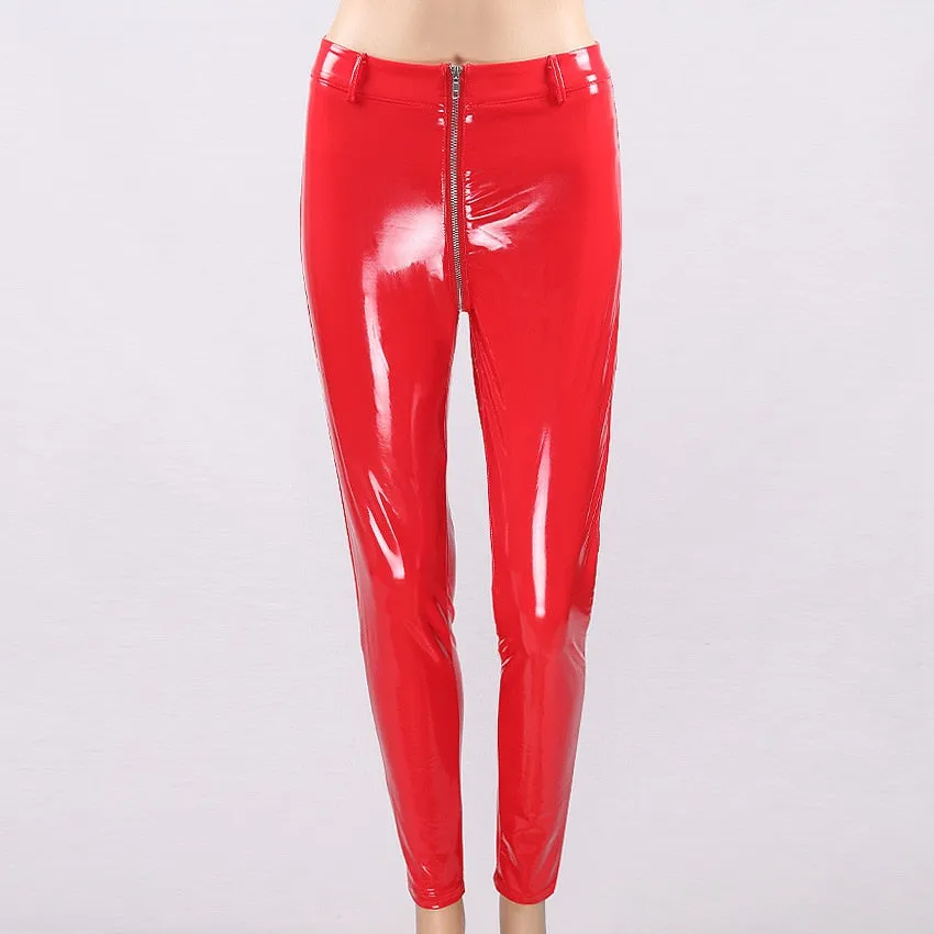 Women's Faux Leather Leggings With Zipper
