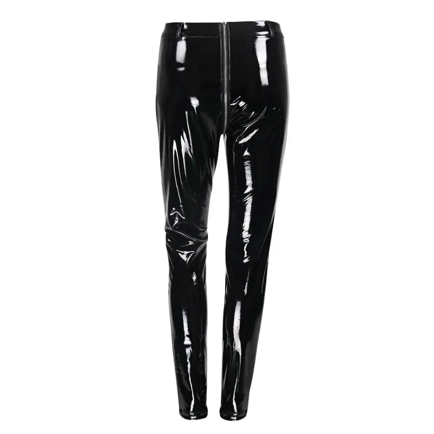 Women's Faux Leather Leggings With Zipper